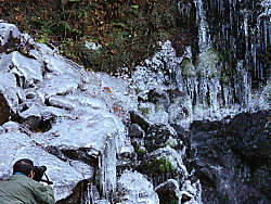 凍りつつある銚子の滝
